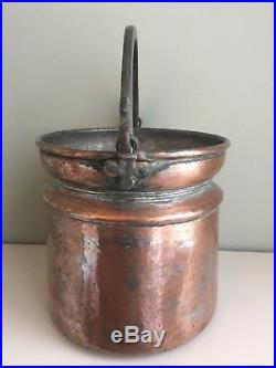 Antique Copper Bucket Log Bin Coal Store Hand Forged Wrought Iron Handle Pail