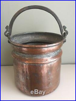 Antique Copper Bucket Log Bin Coal Store Hand Forged Wrought Iron Handle Pail