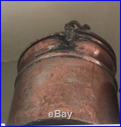 Antique Copper Bucket Log Bin Coal Store Hand Forged Wrought Iron Handle Pail