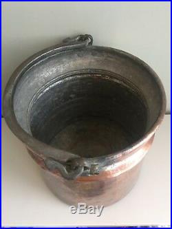 Antique Copper Bucket Log Bin Coal Store Hand Forged Wrought Iron Handle Pail