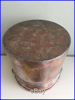 Antique Copper Bucket Log Bin Coal Store Hand Forged Wrought Iron Handle Pail