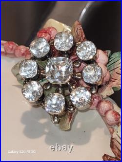 Antique Cushion Paste Stones set in Solid Sterling Silver Rolled In Gold Brooch
