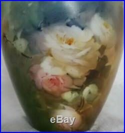 Antique D&C Limoges France Hand Painted Roses Vase GORGEOUS Roses All Over 8