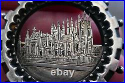 Antique Date Marked 1883 Birmingham Hand Engraved Sterling Cathedral Brooch