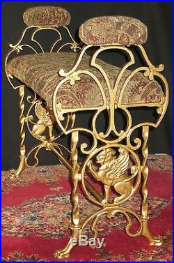 Antique Decorative Metal Vanity Piano Bench Griffins Hand/arm Rests Camel Feet