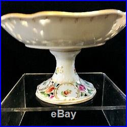 Antique Dresden Floral Reticulated Miniature Compote Dish Hand Painted