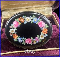 Antique Dresden Franziska Hirsch Sterling Brooch Hand Painted Floral Plaque