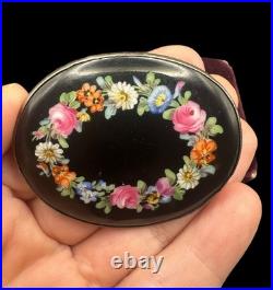 Antique Dresden Franziska Hirsch Sterling Brooch Hand Painted Floral Plaque