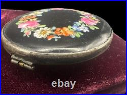 Antique Dresden Franziska Hirsch Sterling Brooch Hand Painted Floral Plaque