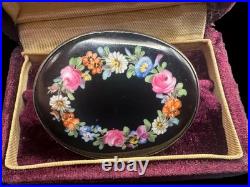 Antique Dresden Franziska Hirsch Sterling Brooch Hand Painted Floral Plaque
