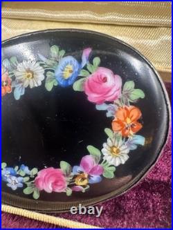 Antique Dresden Franziska Hirsch Sterling Brooch Hand Painted Floral Plaque