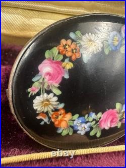 Antique Dresden Franziska Hirsch Sterling Brooch Hand Painted Floral Plaque