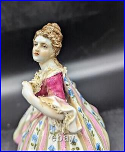 Antique Dresden Von Schierholz Porcelain Hand Painted Victorian Ladie Figurine