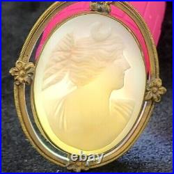 Antique Early Victorian Hand-carved Pink Coral Goddess Artemis Cameo Pendant