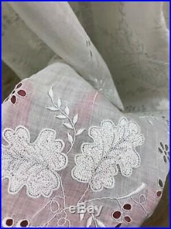 Antique Edwardian Hand Embroidered White Batiste Lace Lingerie Train Slip Skirt