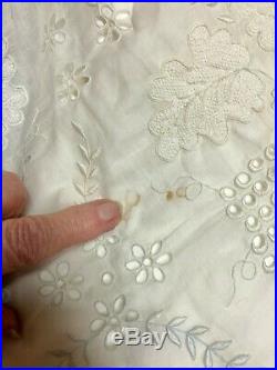 Antique Edwardian Hand Embroidered White Batiste Lace Lingerie Train Slip Skirt