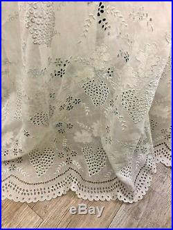 Antique Edwardian Hand Embroidered White Batiste Lace Lingerie Train Slip Skirt