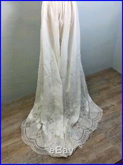 Antique Edwardian Hand Embroidered White Batiste Lace Lingerie Train Slip Skirt