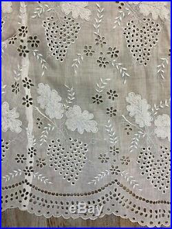 Antique Edwardian Hand Embroidered White Batiste Lace Lingerie Train Slip Skirt