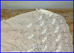 Antique Edwardian Hand Embroidered White Batiste Lace Lingerie Train Slip Skirt