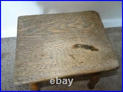 Antique Elm Wood Milking Stool on Four Hand-Turned Legs with Rectangular Seat