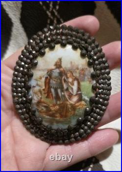 Antique Elsa and Lohengrin Hand-Painted Brooch Buckle Rare Very Old