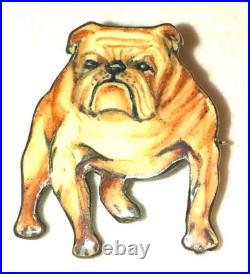 Antique English Bull Dog Brooch Fine NT Sterling 900 Silver Enamel Victorian Pin