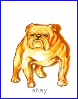 Antique English Bull Dog Brooch Fine NT Sterling 900 Silver Enamel Victorian Pin