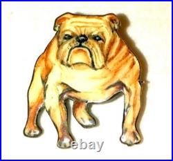 Antique English Bull Dog Brooch Fine NT Sterling 900 Silver Enamel Victorian Pin