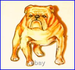 Antique English Bull Dog Brooch Fine NT Sterling 900 Silver Enamel Victorian Pin