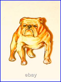 Antique English Bull Dog Brooch Fine NT Sterling 900 Silver Enamel Victorian Pin