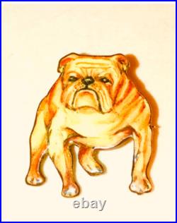 Antique English Bull Dog Brooch Fine NT Sterling 900 Silver Enamel Victorian Pin