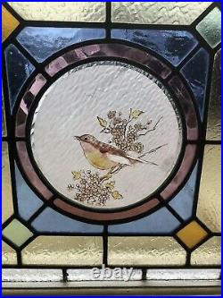 Antique English Hand Painted Leaded Stained Glass Window Victorian Era