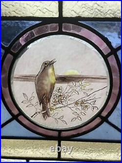 Antique English Hand Painted Leaded Stained Glass Window Victorian Era