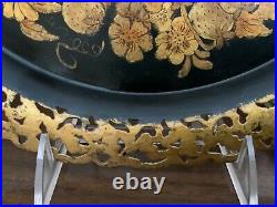 Antique English Victorian Hand Painted Gold & Black Tole Tray Tolework Toleware