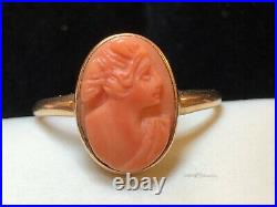 Antique Estate 10k Gold Natural Coral Ring Hand Carved Victorian Solman Cameo