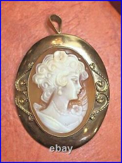 Antique Estate 14k Gold Cameo Pendant Pin Italy Pendant Victorian Hand Carved