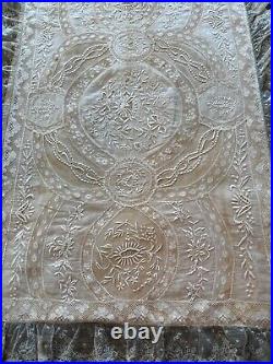 Antique Estate 1930 Mixed Hand Lace Coverlet Silk Lining