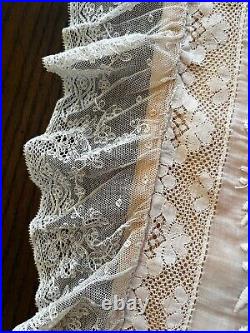 Antique Estate 1930 Mixed Hand Lace Coverlet Silk Lining