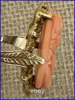 Antique Estate Victorian Hand Carved Coral Cameo Ring 14k Yellow Gold Size 5