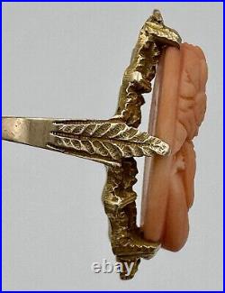 Antique Estate Victorian Hand Carved Coral Cameo Ring 14k Yellow Gold Size 5