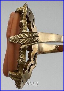 Antique Estate Victorian Hand Carved Coral Cameo Ring 14k Yellow Gold Size 5