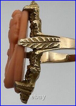 Antique Estate Victorian Hand Carved Coral Cameo Ring 14k Yellow Gold Size 5
