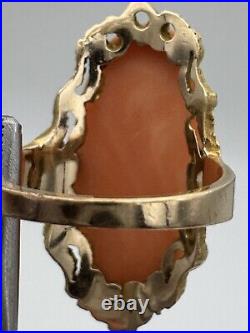 Antique Estate Victorian Hand Carved Coral Cameo Ring 14k Yellow Gold Size 5