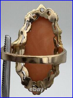 Antique Estate Victorian Hand Carved Coral Cameo Ring 14k Yellow Gold Size 5