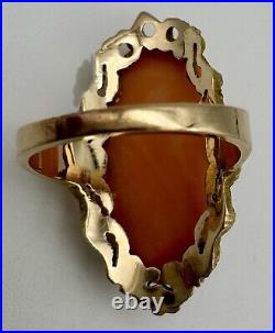 Antique Estate Victorian Hand Carved Coral Cameo Ring 14k Yellow Gold Size 5