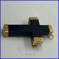 Antique Etruscan 18k yellow gold large black ebony wood cross pendant brooch