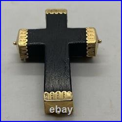 Antique Etruscan 18k yellow gold large black ebony wood cross pendant brooch