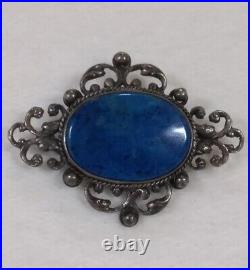 Antique European Peruzzi Style SILVER LAPIS Lazuli BROOCH PIN