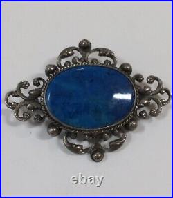 Antique European Peruzzi Style SILVER LAPIS Lazuli BROOCH PIN